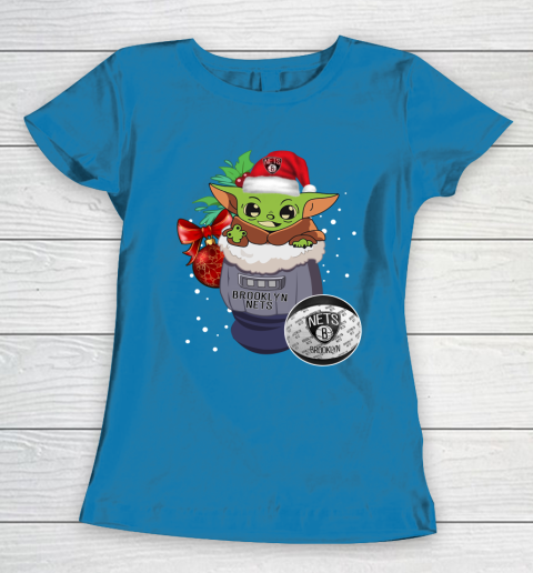 Brooklyn Nets Christmas Baby Yoda Star Wars Funny Happy NBA Women's T-Shirt 7