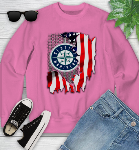 Seattle Mariners MLB Baseball American Flag Youth Sweatshirt 6