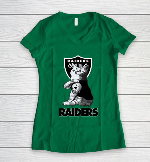 NFL Football My Cat Loves Oakland Raiders Women's V-Neck T-Shirt 3