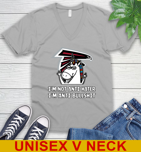 Atlanta Falcons NFL Football Unicorn I'm Not Anti Hater I'm Anti Bullshit V-Neck T-Shirt 4