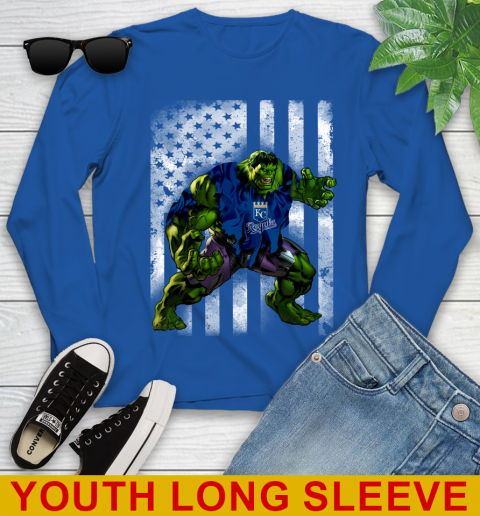 Kansas City Royals Hulk Marvel Avengers MLB Baseball American Flag Youth Long Sleeve 10