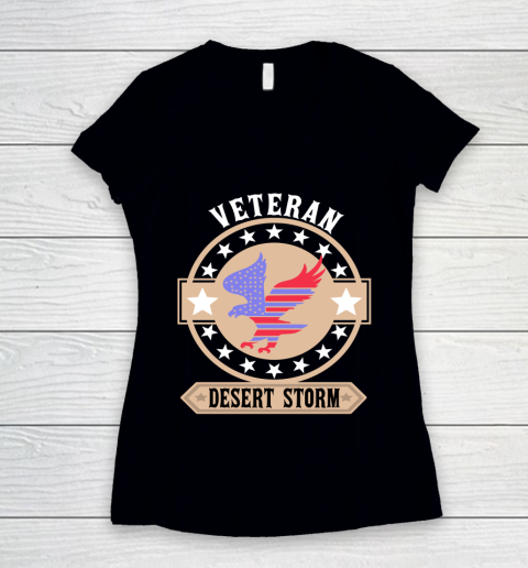 Desert Storm Veteran  American Flag  Eagle Women's V-Neck T-Shirt