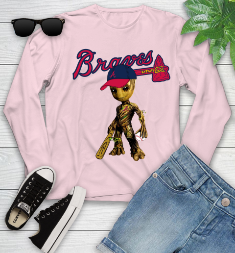 MLB Atlanta Braves Groot Guardians Of The Galaxy Baseball Youth Long Sleeve 10