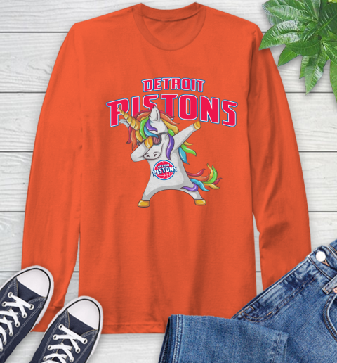 Detroit Pistons NBA Basketball Funny Unicorn Dabbing Sports Long Sleeve T-Shirt 5