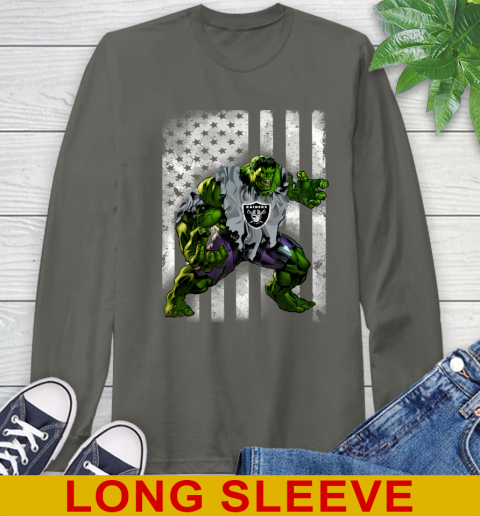 Oakland Raiders Hulk Marvel Avengers NFL Football American Flag Long Sleeve T-Shirt 10