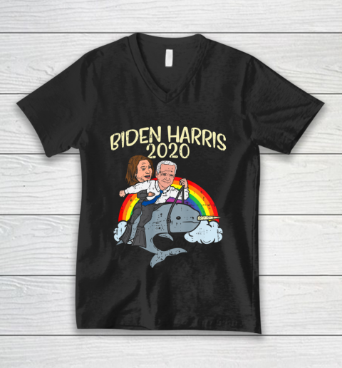 Biden Harris 2020 Narwhale Rainbow Funny Joe Kamala Democrat V-Neck T-Shirt