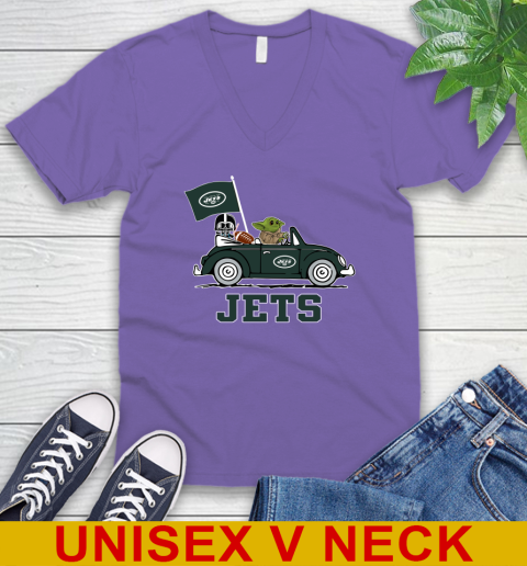 NFL Football New York Jets Darth Vader Baby Yoda Driving Star Wars Shirt V-Neck T-Shirt 9