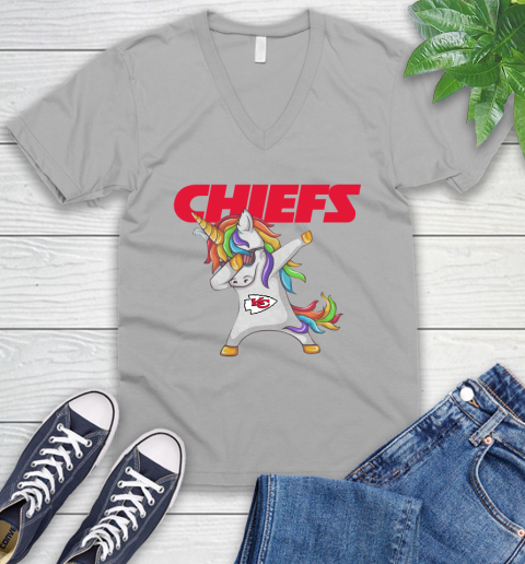Kansas City Chiefs NFL Football Funny Unicorn Dabbing Sports V-Neck T-Shirt 4