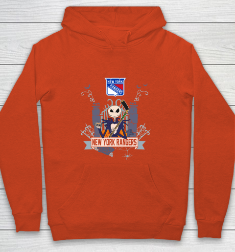 NHL New York Rangers Hockey Jack Skellington Halloween Youth Hoodie 3