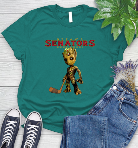 Ottawa Senators NHL Hockey Groot Marvel Guardians Of The Galaxy Women's T-Shirt 12