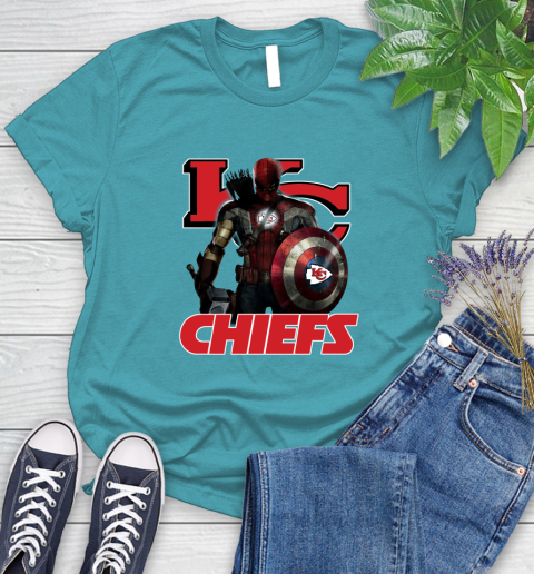 NFL Captain America Thor Spider Man Hawkeye Avengers Endgame Football Kansas City Chiefs Women's T-Shirt 12