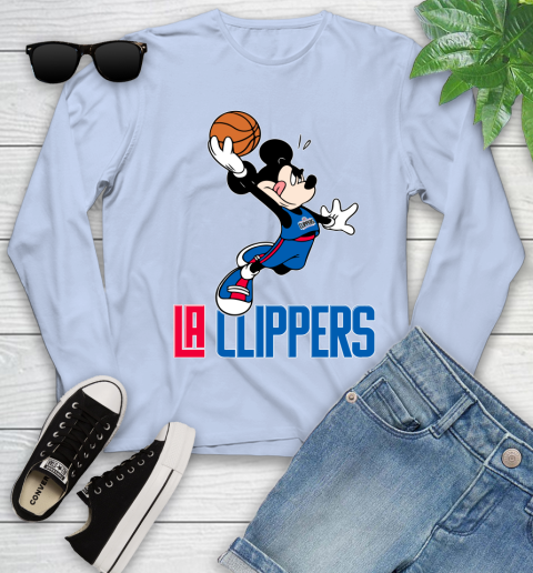 NBA Basketball LA Clippers Cheerful Mickey Mouse Shirt Youth Long Sleeve 9