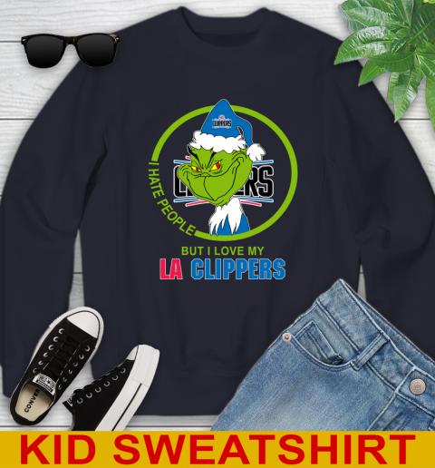 LA Clippers NBA Christmas Grinch I Hate People But I Love My Favorite Basketball Team Youth Sweatshirt 3