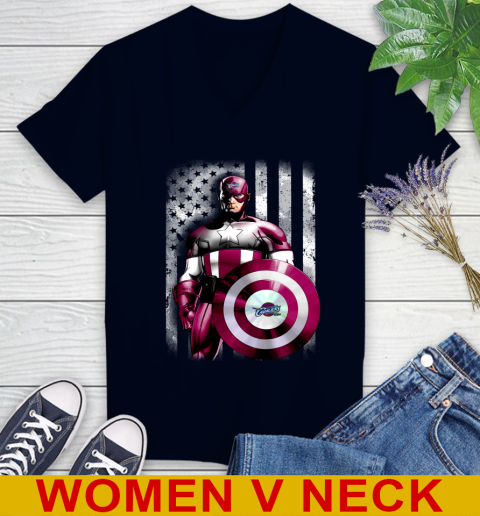 Cleveland Cavaliers NBA Basketball Captain America Marvel Avengers American Flag Shirt Women's V-Neck T-Shirt 2