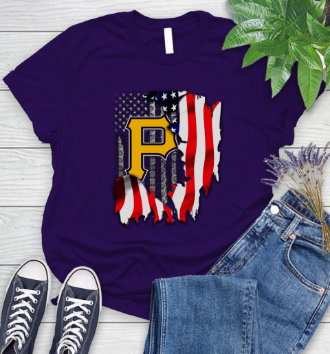 Pittsburgh Pirates MLB Baseball American Flag Women's T-Shirt 4