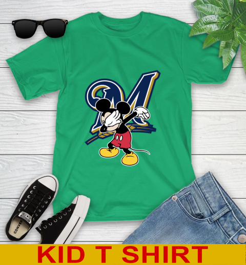 Milwaukee Brewers MLB Baseball Dabbing Mickey Disney Sports Youth T-Shirt 6