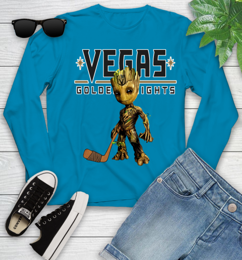 Vegas Golden Knights NHL Hockey Groot Marvel Guardians Of The Galaxy Youth Long Sleeve 7