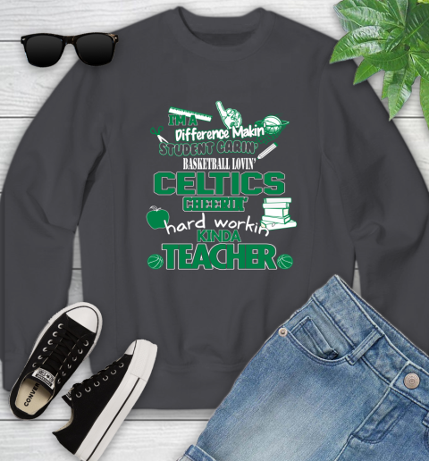 Boston Celtics NBA I'm A Difference Making Student Caring Basketball Loving Kinda Teacher Youth Sweatshirt 5