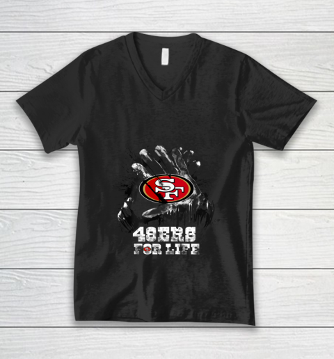 Halloween Football Handshake SanFrancisco 49er For Life Fan V-Neck T-Shirt