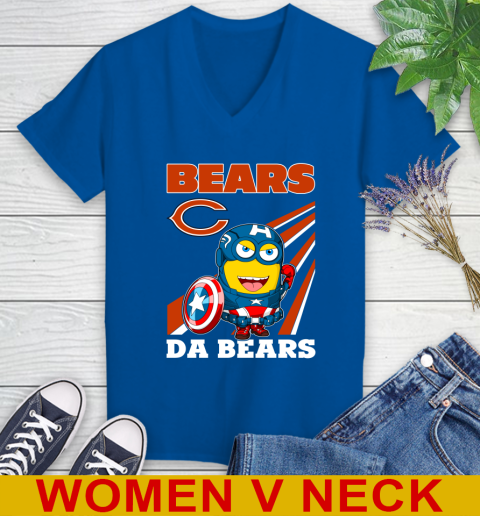 NFL Football Chicago Bears Captain America Marvel Avengers Minion Shirt Women's V-Neck T-Shirt 9