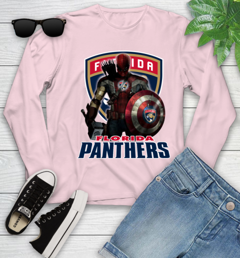 NHL Captain America Thor Spider Man Hawkeye Avengers Endgame Hockey Florida Panthers Youth Long Sleeve 10