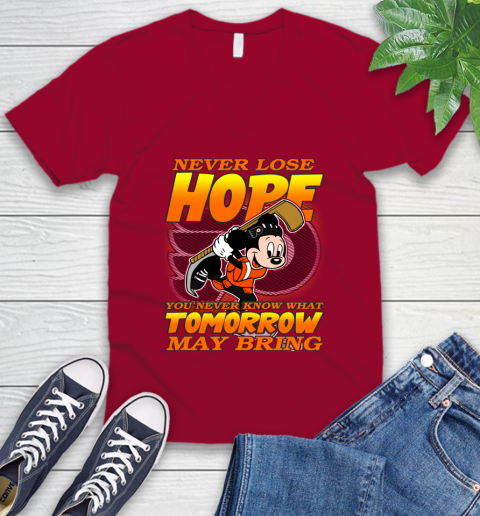Philadelphia Flyers NHL Hockey ootball Mickey Disney Never Lose Hope V-Neck T-Shirt 7
