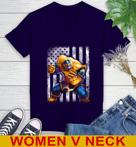 NHL Hockey Buffalo Sabres Thanos Marvel American Flag Shirt Women's V-Neck T-Shirt 3