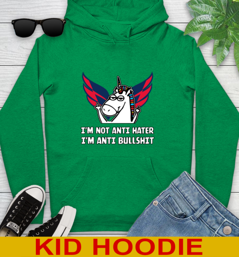 Washington Capitals NHL Hockey Unicorn I'm Not Anti Hater I'm Anti Bullshit Youth Hoodie 8