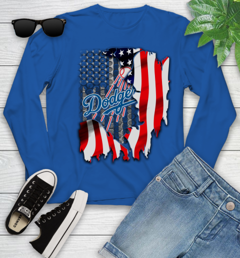 Los Angeles Dodgers MLB Baseball American Flag Youth Long Sleeve 10