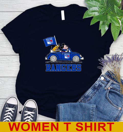 NHL Hockey New York Rangers Pluto Mickey Driving Disney Shirt Women's T-Shirt 3