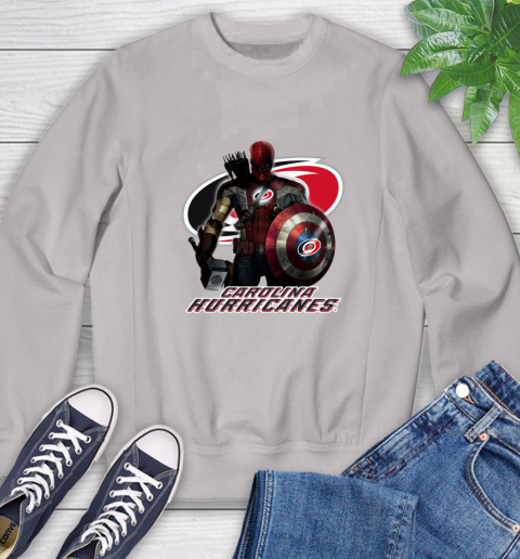 NHL Captain America Thor Spider Man Hawkeye Avengers Endgame Hockey Carolina Hurricanes Sweatshirt 12