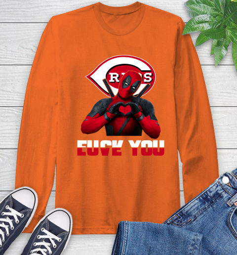 MLB Cincinnati Reds Deadpool Love You Fuck You Baseball Sports Long Sleeve T-Shirt 4