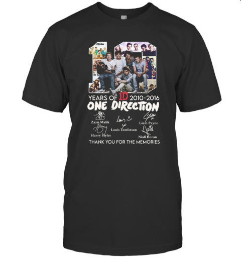 10 Years Of 1D 2010 2016 One Direction Thank You For The Memories Signatures T-Shirt