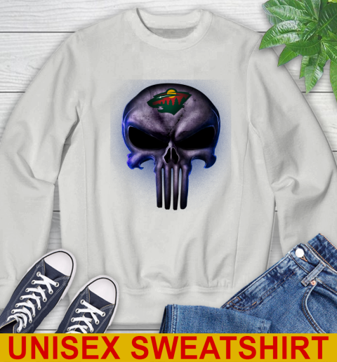 Minnesota Wild NHL Hockey Punisher Skull Sports Sweatshirt - Image 6