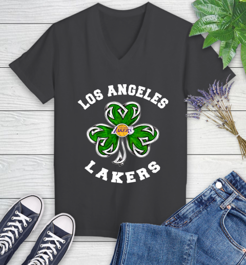 NBA Los Angeles Lakers Three Leaf Clover St Patrick's Day Basketball Sports Women's V-Neck T-Shirt 8