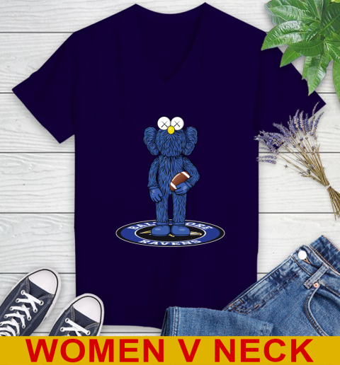 NFL Football Baltimore Ravens Kaws Bff Blue Figure Shirt Women's V-Neck T-Shirt - Image 5