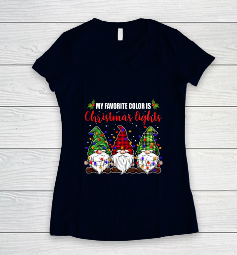 My Favorite Color Is Christmas Light Gnome Merry Christmas Women's V-Neck T-Shirt 2