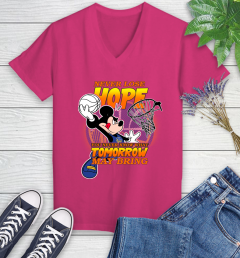 Golden State Warriors NBA Basketball Mickey Disney Never Lose Hope Women's V-Neck T-Shirt 9
