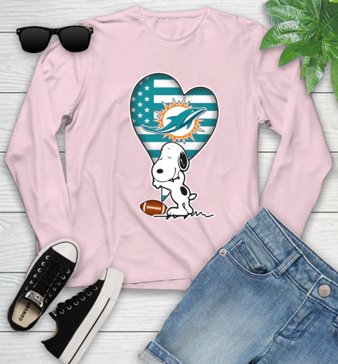 Miami Dolphins NFL Football The Peanuts Movie Adorable Snoopy Youth Long Sleeve 10