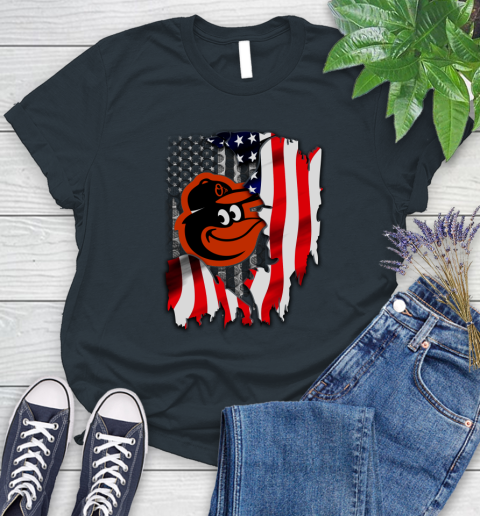 Baltimore Orioles MLB Baseball American Flag Women's T-Shirt 8