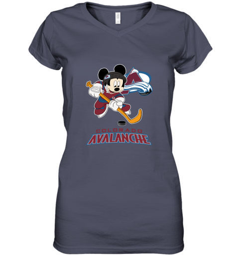 NHL Hockey Mickey Mouse Team Colorado Avanlanche Women's V-Neck T-Shirt