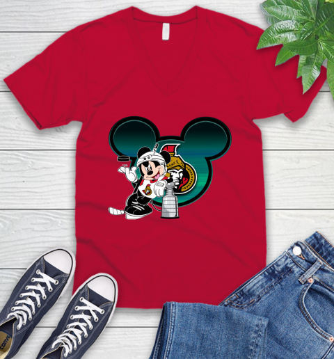 NHL Ottawa Senators Stanley Cup Mickey Mouse Disney Hockey T Shirt V-Neck T-Shirt 8