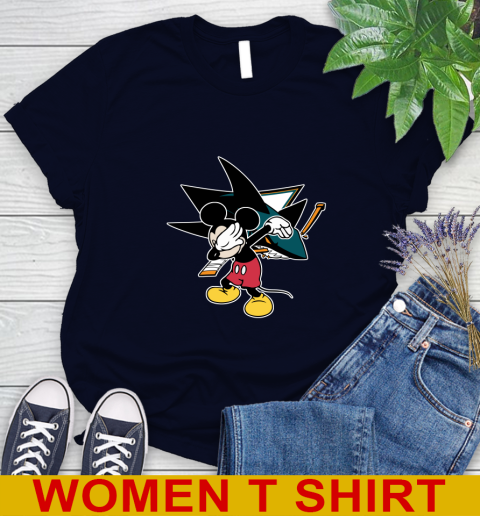 San Jose Sharks NHL Hockey Dabbing Mickey Disney Sports Women's T-Shirt 3