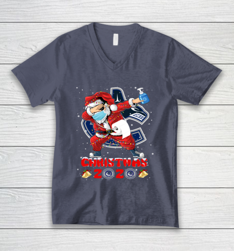 Vancouver Canucks Funny Santa Claus Dabbing Christmas 2020 NHL V-Neck T-Shirt 7