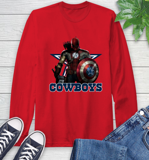 NFL Captain America Thor Spider Man Hawkeye Avengers Endgame Football Dallas Cowboys Long Sleeve T-Shirt 10
