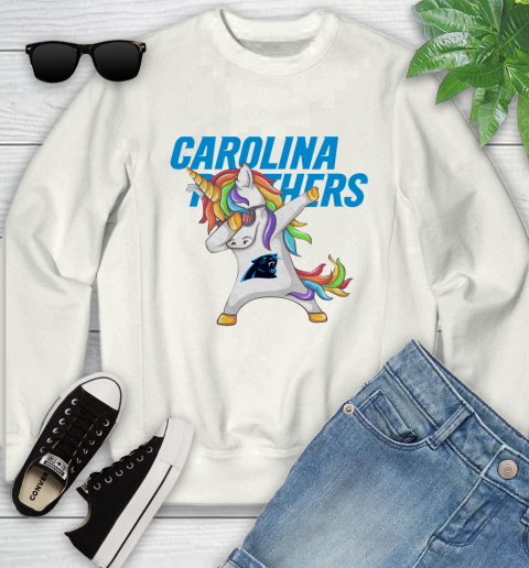 Carolina Panthers NFL Football Funny Unicorn Dabbing Sports Youth Sweatshirt