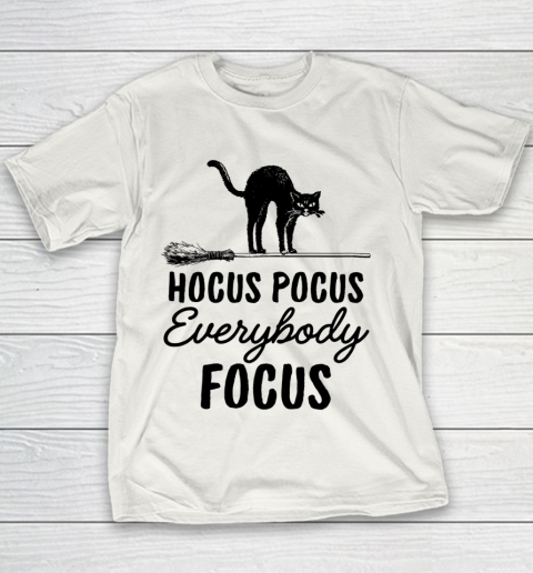 Hocus Pocus Everybody Focus Funny Cat Halloween Teacher Youth T-Shirt