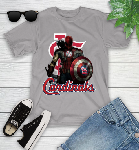 MLB Captain America Thor Spider Man Hawkeye Avengers Endgame Baseball St.Louis Cardinals Youth T-Shirt 4