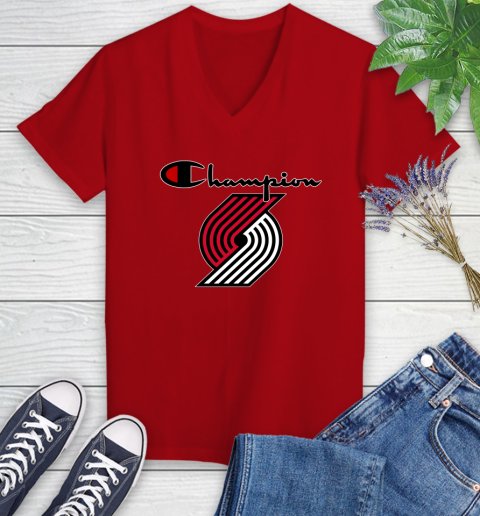 NBA Basketball Portland Trail Blazers Champion Shirt Women's V-Neck T-Shirt 8