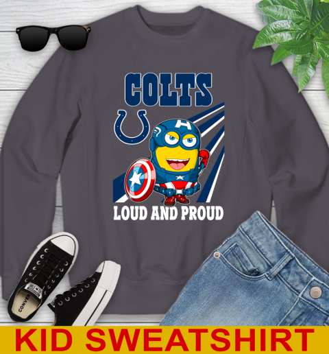 NFL Football Indianapolis Colts Captain America Marvel Avengers Minion Shirt Youth Sweatshirt - Image 6
